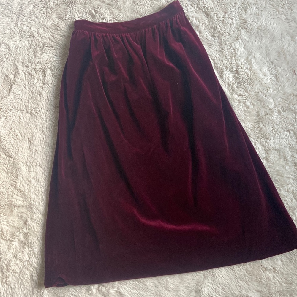 VINTAGE cranberry red velvet midi skirt